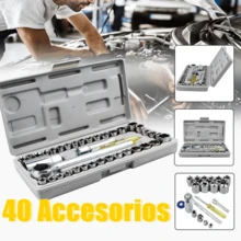 40 pieces professional auto repair combination tool kit, household hardware hand tool combination auto repair tool kit tool box - Gris - Ver 4