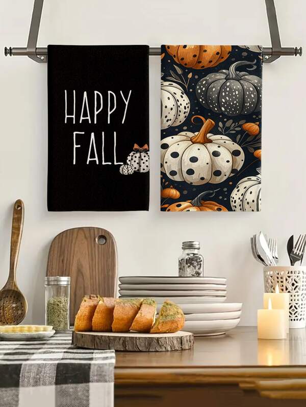 2pcs/4pcs/12pcs Pumpkin Autumn Kitchen Towels, Thanksgiving Dish Cloths, Autumn Themed, Absorbent & Quick-Dry, Microfiber, Rectangular 40x60cm, Digital Printing Patterns, Suitable For Autumn Kitchen Decor, Outdoor Party, Thanksgiving Holiday Gifts, Birthday Gifts