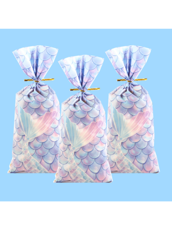 50 Pcs Colorful Mermaid Fish Scale Gift Bags, Plastic Gift Bags, Simple Cartoon Style Mermaid Theme Design, With Colorful Fish Scales And Tail Decorations, Suitable For Birthday Gift Bags, Wedding Gift Bags, Suitable For Mermaid Party Decoration, Birthday Decoration, Wedding Decoration, Babe Shower Decoration, Home Decoration, Mermaid Party Gift Bags, Personalized Gift Packaging Products
