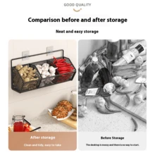 2件免钻厨房收纳盒，多功能厨房置物架，浴室收纳篮，壁挂式蔬菜篮，调味品和化妆品收纳盒 - 黑色 - 查看 5