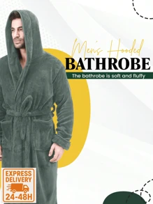 NY Bata de baño con capucha de polar coral para hombre – Bata de spa de manga larga de felpa NY Threads para casa, cinturón ajustable con cordones y cuello chal – Bata de polar sintético suave y esponjosa con dos bolsillos delanteros para un almacenamiento cómodo – Secado rápido, lavable a máquina a 30 °C y construcción resistente a la decoloración – Hipoalergénica y ligera pero a la vez cálida ropa de estar para las mañanas de invierno, comodidad después del entrenamiento, para cubrirse junto a la piscina y compañera de viaje – Diseño reversible que mantiene un volumen y un pelo uniformes, rutina de cuidado sin esfuerzo con secado en secadora a baja temperatura o al aire libre – Perfecta para hombres que valoran la comodidad, el estilo y la practicidad