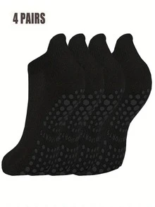 4 双女士瑜伽袜，防滑抓地力，适合普拉提、纯芭蕾、舞蹈、赤脚运动、芭蕾袜、露趾防滑袜、弹力运动袜