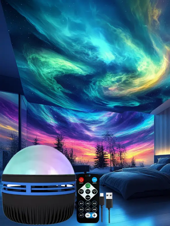 1 stuk Starry Aurora projectielamp - 7-kleurige LED-golflamp met afstandsbediening, USB-voeding, geschikt voor romantische slaapkamerinrichting, thuisbioscoopsfeer, slaapkamerdecoratie, vakantiedecoratie, perfect sterrenhemelcadeau