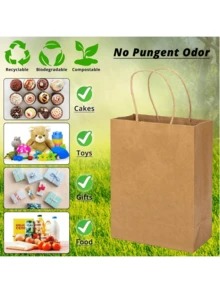 25 szt. brązowych torebek papierowych na zakupy z papieru pakowego – 100% na wynos, odpowiednie do firm, sklepów detalicznych, sklepów spożywczych, butików, paczek, opakowań i kuchni domowej - Brązowy - Zobacz 5