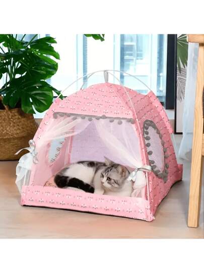 Cama de Princesa de Ursinho de Pelúcia, Tenda Respirável para Gatos, Cama Aconchegante de Camping ao Ar Livre para Cachorros Pequenos, Casa de Gato Tipo Tenda