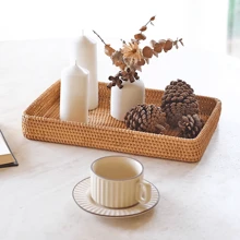 1pc Natural Handmade Rattan Dining Tray, Japanese Square Multipurpose Fruit Platter Storage Box, Suitable For Restaurant/Outdoor Picnic, Home Storage, Wedding Decor, Fruit Basket