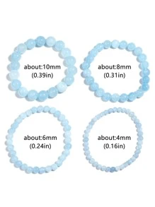 1 Stück natürliches Aquamarin-Perlen Armband für Damen, vielseitiges hochwertig einzelner Kreis elastisches Armband geeignet für Damen Alltagskleidung im Sommer
