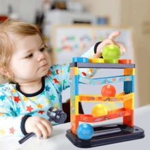 Rolling Ball Track Montessori Early Toy Set 5-Layer Pound Ball Knocking Game STEM Toy - Maroon - View 3