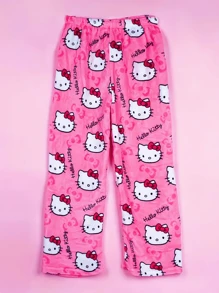 Sanrio Women's Plus Size Thermal-Lined Hello Kitty Print Fluffy Pants, Soft, Warm, Cozy, Kawaii, Suitable For All Ages, Autumn/Winter