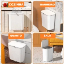 9L Hanging Trash Can With Lid And High Adhesive Support And Hanging Handle For Kitchen And Bathroom - Multicolor - View 3