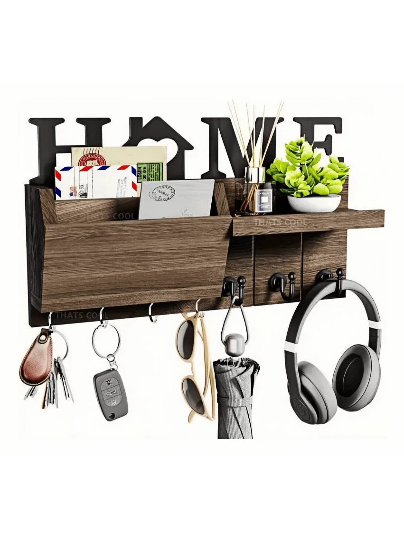 Perchero De Madera 4 Repisas Organizador Documentos Llaves - Negro - Ver 1