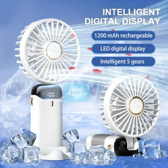 Ventilatore portatile con nebulizzatore ricaricabile, ventilatore personale a batteria con nebulizzazione, 5 velocità, display LED, ventilatore pieghevole a 90° per il raffreddamento in campeggio, all'aperto, in casa, in ufficio