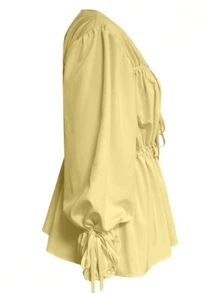 Versatile Non-Skin Tone Specific Essentials, Women's Fashionable Loose Tie-Up Design Blouse - Yellow - View 7