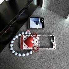 Funda de teléfono de lujo 3D con diseño de amor, vino rojo y pulsera de cuentas azules, compatible con Samsung Z Flip 5 6 Z Flip6 ZFlip 5 Zflip6 Zflip5, funda protectora a prueba de golpes