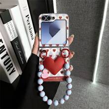 Funda de teléfono de lujo 3D con diseño de amor, vino rojo y pulsera de cuentas azules, compatible con Samsung Z Flip 5 6 Z Flip6 ZFlip 5 Zflip6 Zflip5, funda protectora a prueba de golpes