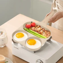 1Pc Non-Stick Egg Pan-3-Cup Breakfast Frying Pan,7.2inch Omelette Pans Compatible With All Stove Tops,3-In-1Divided Grill Pan With Heat-Resistant Handle, Kitchen Cooking Pans, White - 米色 - 查看 3