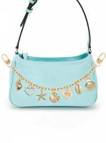 Ozean Charm, Ozean Taschencharm, goldfarbener Ozean Stil Taschencharm, dekorativer Zubehör, dekorative Taschenkette, Taschenverlängerung, Ersatzkette mit Charm, geeignet für Handtaschen, Shopper, Umhängetaschen, Schultertaschen, goldfarbener Ozean Stil Schlüsselanhänger mit Fischschwanz und Seestern Charm - elegantes Golddesign, modisches Taschenausstattung | Stranddekoration | Druckknopf