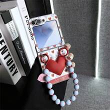 Funda de teléfono de lujo 3D con diseño de amor, vino rojo y pulsera de cuentas azules, compatible con Samsung Z Flip 5 6 Z Flip6 ZFlip 5 Zflip6 Zflip5, funda protectora a prueba de golpes