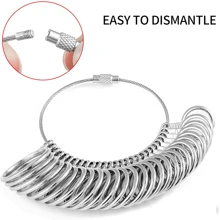 Kit de herramienta de medición de talla de anillo, 27 herramientas de medición de anillo de acero inoxidable, tallas de anillo US 0-13, media talla, 2 tallas de dedo reutilizables con lupa para tallas de anillo US 1-17