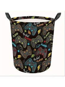 1PC Gamer Room Decor Game Controller Gaming Art Foldable Storage Basket Game Laundry Basket Waterproof Laundry Hamper Dirty Clothes Organizer Bag Gift Bin For Living Room Room Bedroom Bathroom