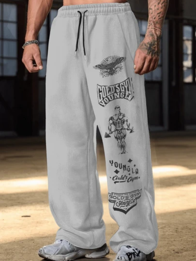 Eagle Print Straight Leg Sweatpants, Unisex Loose Fit Casual Joggers For Workout, Street Style, All Seasons