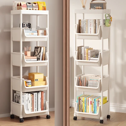 Lislark Storage Trolley Cart 5 Tier Plastic Rolling Storage Rack, Mobile Storage Shelving Organizer Utility Cart Snack Cart Trolley For Kitchen, Bathroom, Laundry Room, Bedroom,