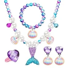 5pcs Princess Dress Up Jewelry Set For Girls, Includes Plastic Necklace, Bracelet, Rings, Earrings, Crown & Scepter, Suitable For Princess Theme Party, Tea Party, Christmas, Birthday Gift, Random Color Accessories