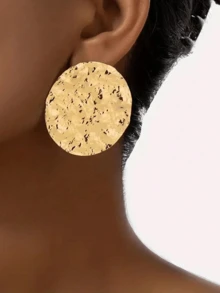 1 Đôi bông tai thời trang nữ, kiểu dáng tối giản thanh lịch hình tròn hình học với họa tiết dập nổi, thích hợp để đeo hàng ngày, đi nghỉ mát và làm quà tặng. - mẫu búa tròn - Xem 1