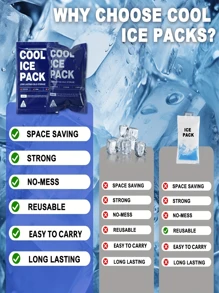 20/50/70/100 حزمة ثلج قابلة لإعادة الاستخدام - لتبريد الصناديق والنقل الصيفي للثلج وصناديق الغداء، أكياس تبريد قابلة لإعادة الاستخدام، حافظات غداء مبردة، حفظ الطعم، أكياس تجميد للشاطئ والسفر والتخييم وملحقات المبرد