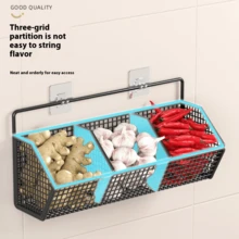 2件免钻厨房收纳盒，多功能厨房置物架，浴室收纳篮，壁挂式蔬菜篮，调味品和化妆品收纳盒 - 黑色 - 查看 2