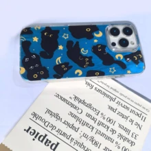 可爱黑猫双层腕链手机壳适用于 16 15 14 13 11 Pro Max Plus 后盖适用于 12 Pro Max