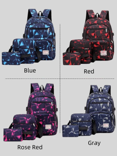 3pcs 900D Printed Backpack Set, Student School Bag, Sports Casual Large Capacity Backpack, College Style, Fits 15.6 Inch Laptop, 3-In-1 Travel Bag, Bags For University, University Essentials