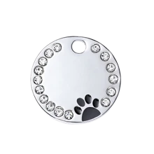 Customized Pet Supplies - Can Be Engraved With Name, Phone Number, Etc. 1pc Round Rhinestone Paw Print Pet Tag, Cute Dog Pendant Decoration