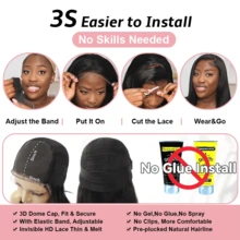 WOWANGEL 5x5 HD Lace Closure Wig, 100% Human Hair Straight, Invisible Skin-Friendly Fit, 200% Density, Brazilian Remy Human Hair, 5x5 HD Lace Closure Wig, Pre-Plucked, No Glue Needed, For Women - Natural Black - View 10