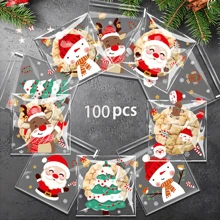 100/200/300 piezas Bolsas para aperitivos de fiesta de Navidad, bolsas autosellantes para galletas y dulces con gráficos de dibujos animados navideños, adecuadas para recuerdos de fiesta de Navidad, embalaje de regalos y almacenamiento de regalos navideños, decoraciones navideñas, pijamas navideños, regalos navideños, decoración navideña