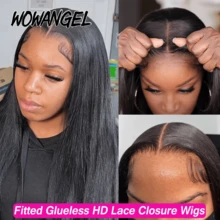 WOWANGEL 5x5 HD Lace Closure Wig, 100% Human Hair Straight, Invisible Skin-Friendly Fit, 200% Density, Brazilian Remy Human Hair, 5x5 HD Lace Closure Wig, Pre-Plucked, No Glue Needed, For Women - Natural Black - View 5