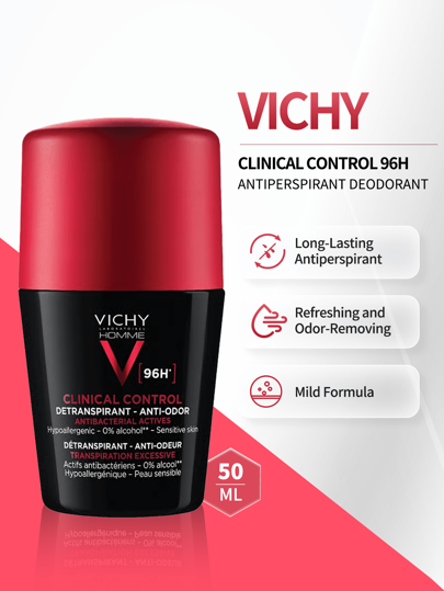 Vichy Desodorante antitranspirante Vichy para hombres de 96h, 50ml, apto para uso diario
