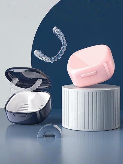 1 caixa portátil multifuncional para limpeza de dentaduras e contenções, caixa para armazenamento de dentaduras com cesto filtrante - recipiente para imersão e secagem com rede filtrante, à prova de vazamentos, design compacto e fácil de transportar para dentaduras, aparelhos ortodônticos, alinhadores - sem necessidade de bateria, itens essenciais de higiene, solução de armazenamento elegante, sistema de drenagem inteligente, estojo para dentaduras para homens e mulheres, uso em viagens e em casa, design fácil de limpar