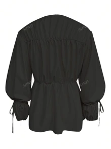 1 pieza Camisa suelta con diseño de cintura con nudo, elemento esencial versátil y adecuado para todo tono de piel para mujer