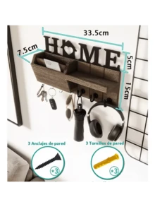 Perchero De Madera 4 Repisas Organizador Documentos Llaves - Negro - Ver 2