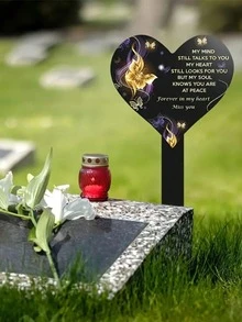 1 件 2D 平面户外墓地耐用亚克力心形纪念桩 - 防风雨，易于安装，无需电源 - 纪念亲人的纪念品