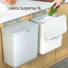9L Hanging Trash Can With Lid And High Adhesive Support And Hanging Handle For Kitchen And Bathroom - Multicolor - View 1