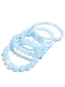 1 Stück natürliches Aquamarin-Perlen Armband für Damen, vielseitiges hochwertig einzelner Kreis elastisches Armband geeignet für Damen Alltagskleidung im Sommer
