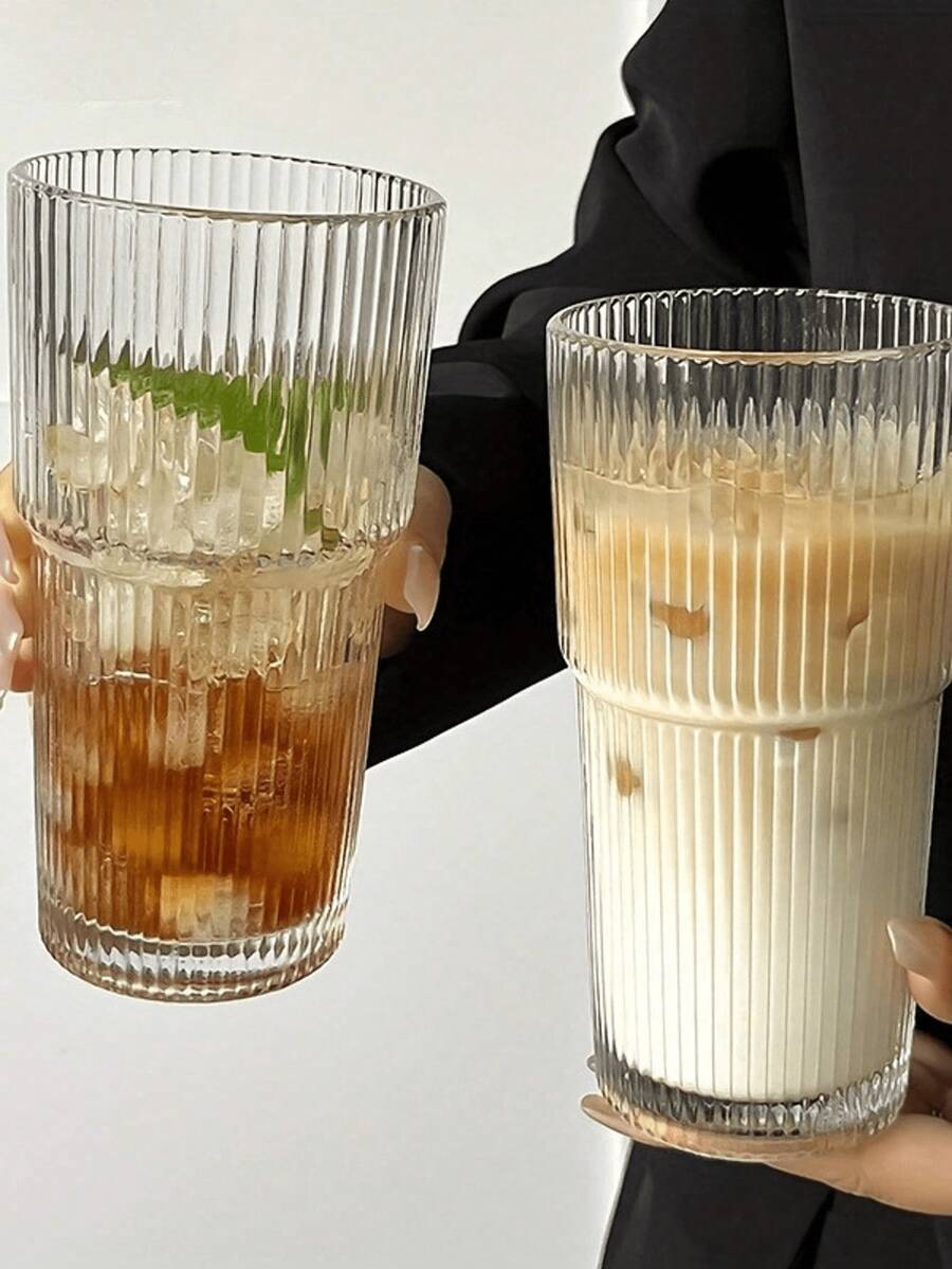 1个条纹玻璃杯，带吸管和盖子 - 20.29盎司/600毫升，外观精美的玻璃饮用杯，适用于咖啡、茶、威士忌、牛奶、冰美式咖啡和拿铁等饮品。 - 彩色 - 查看 1