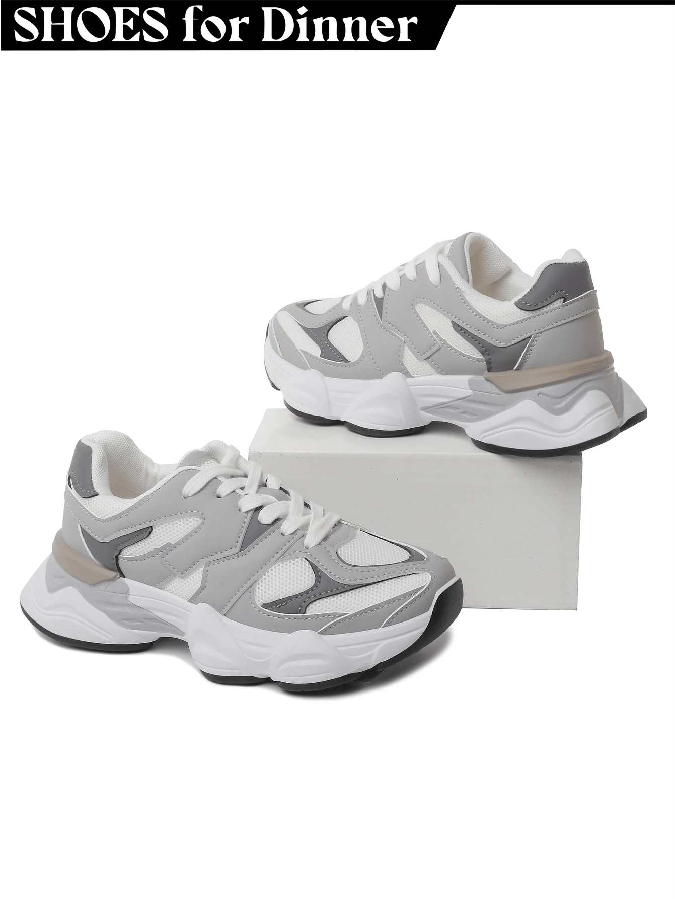 [Size Up Half Size] Women Colorblock Platform Soft Sole Walking Spring Chunky Sneakers Platform Trainers Sporty Style Essential Versatile For Everyday Wear, Casual, Travel, Weekend, Streetwear, Daily, Airport, City Explorer, Party, Concert, Waking, Campus, College Outfits, School, Business Casual, Walking, Summer, Spring, Autumn, Winter | Grey Pink White - ETHAN-1 - 灰色 - 查看 1