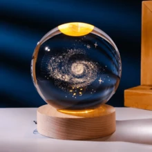 3D Crystal Ball LED Table Lamp Outer Space Decorative Lampshade Various Models Ornaments Moon Lion Astronaut Home Bedroom Decorations - Galaxy - View 2