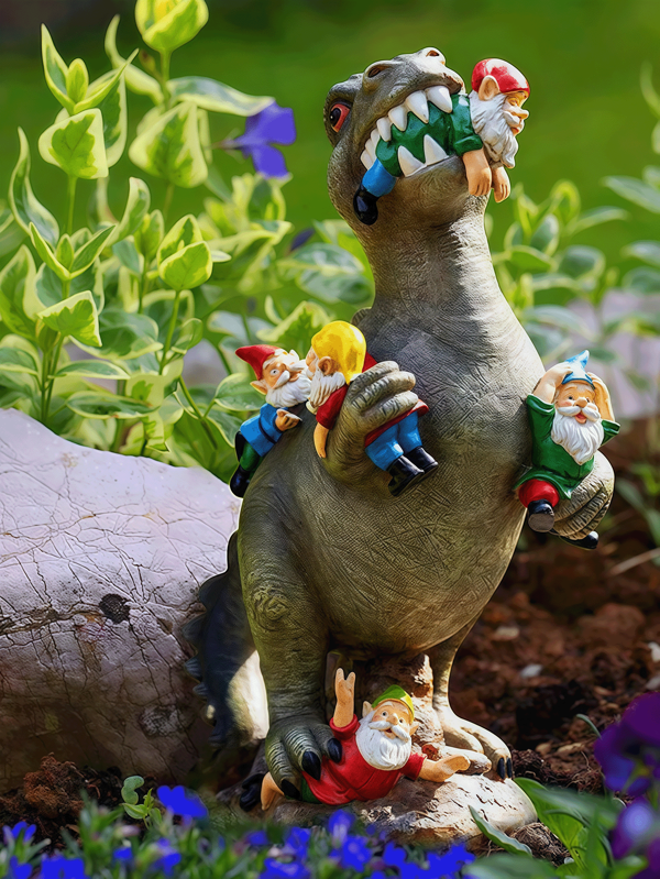 Dinosaur Eating Gnome Garden Decor Statue Outdoor Yard And Lawn Statue, Lawn, Patio Decoration, Home Garden Gift (Dinosaur)