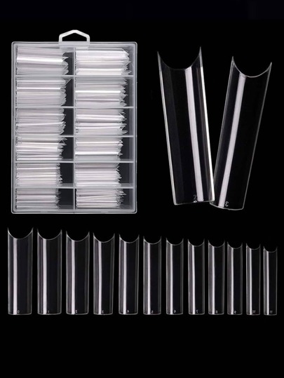 New C-Arc Super Long High Transparent Extended Multifunctional Transparent Water Pipe 100 Pieces Per Box MAX Water Pipe Nail Art Piece Press-Type Nail Art Supplies Nail Shop DIY Nail Art Press On Nails