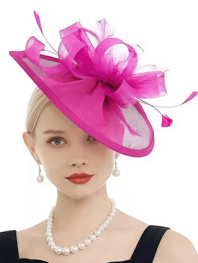 1pc Women's Headpiece - 50s & 60s Style Floral Mesh Ribbon Feather Headband With Clip, Elegant For Tea Party, Kentucky Derby Or Wedding, Special Occasion Hat | Vintage Style Hat | Feather Decorated Hat