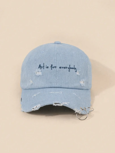 Men's Metal Hoop "Art Is For Everybody" Adjustable Baseball Cap, Outdoor Sun Protection Casual Hat, Suitable For Spring, Autumn, Travel, Beach, Y2K Style For Young